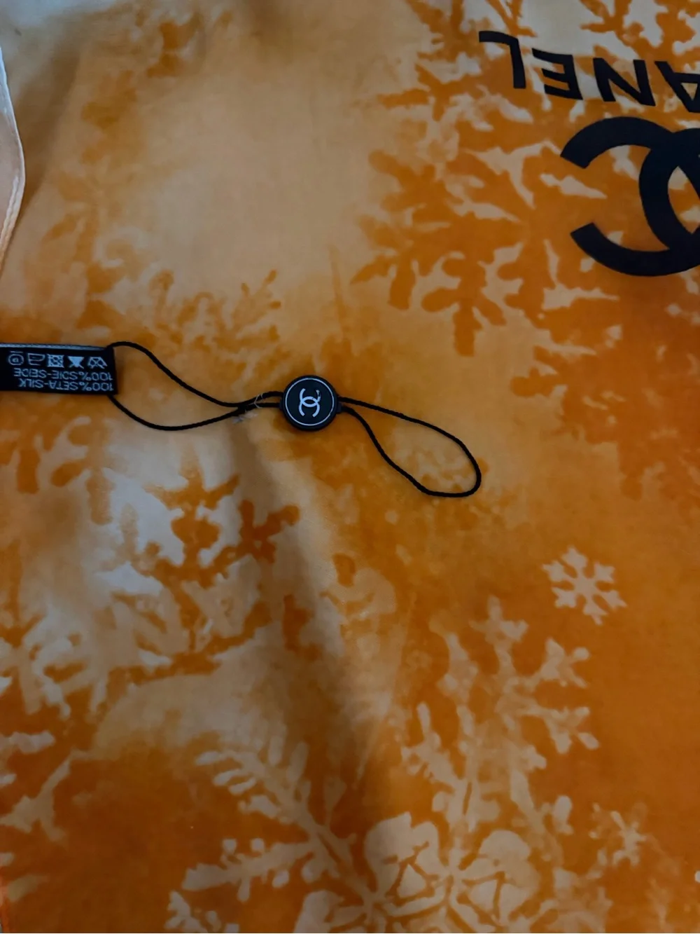 CHANEL Orange Floral & Butterfly Silk Scarf 69X33